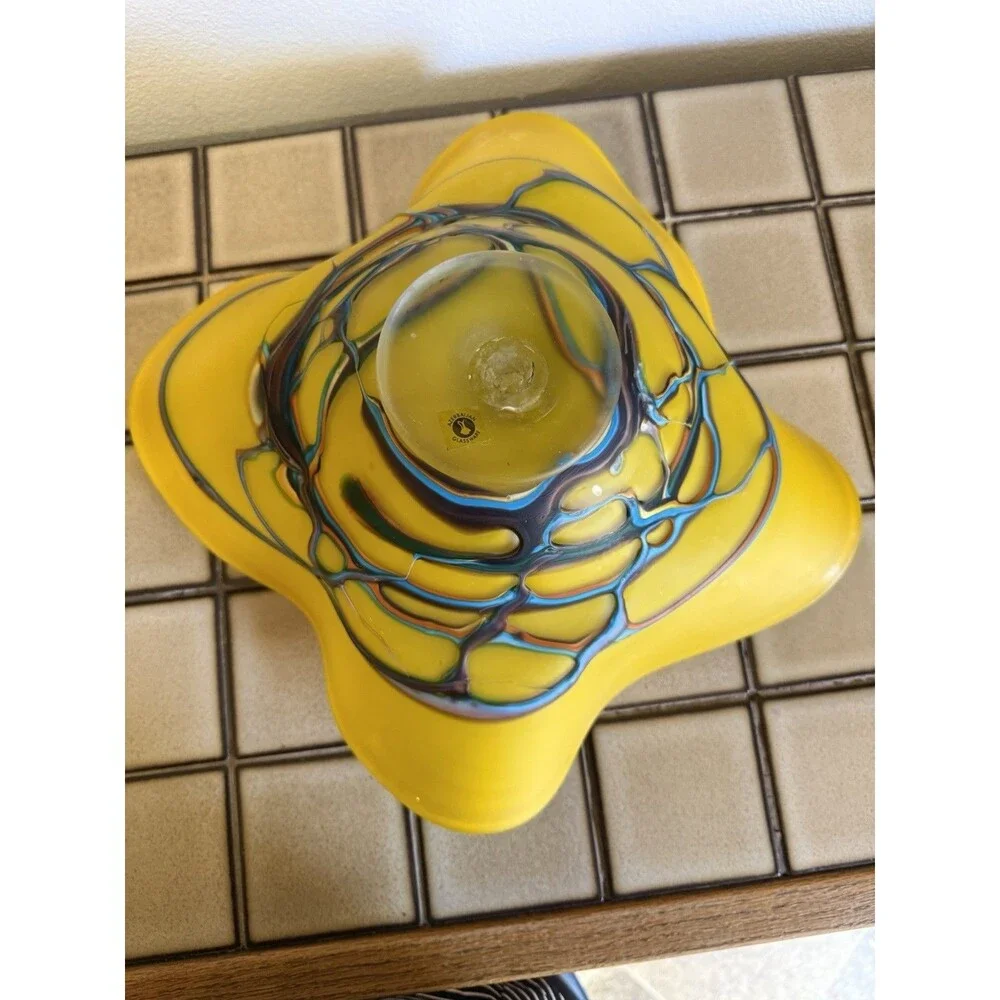 Vintage Azerbaijan Glassware Hand Blown Art Glass Freeform Centerpiece Bowl